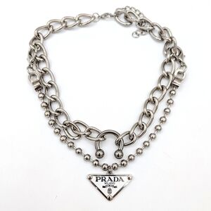 Authentic Prada Plaque Choker| Haute Couture| Stainless Steel Chains| Y2K| OOAK